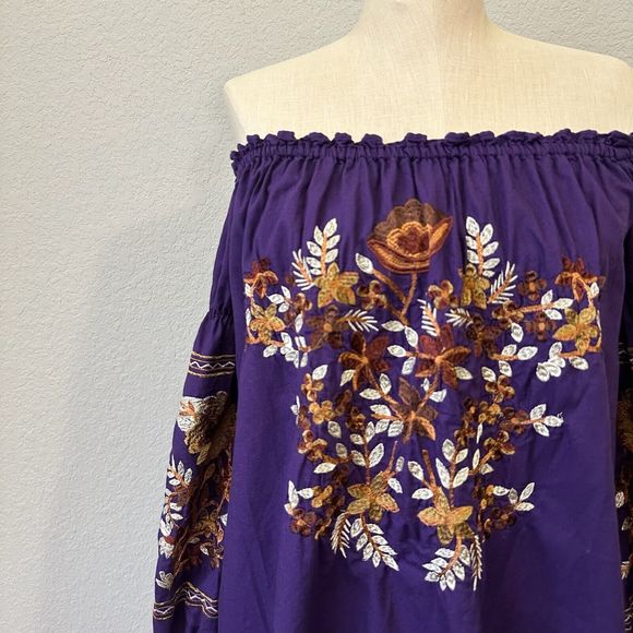 FREE PEOPLE Embroidered Fleur Du Jour Shift Mini Dress Purple - Picture 3 of 12